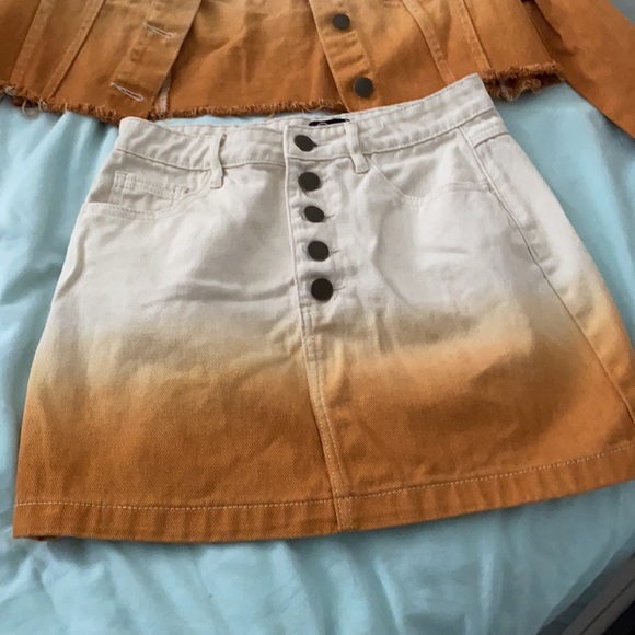 Ombré White and Orange Denim Skirt and Jacket Set - Picture 3 of 3